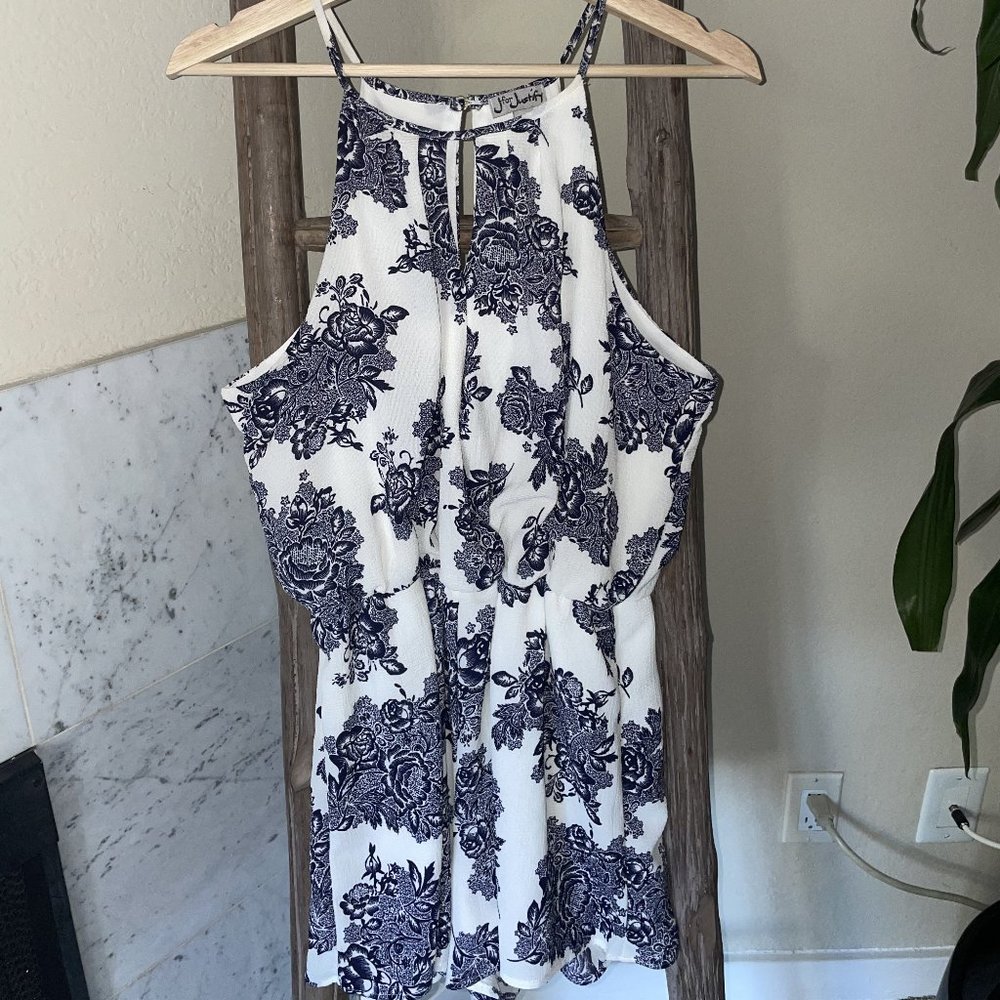 Navy and White Floral Romper